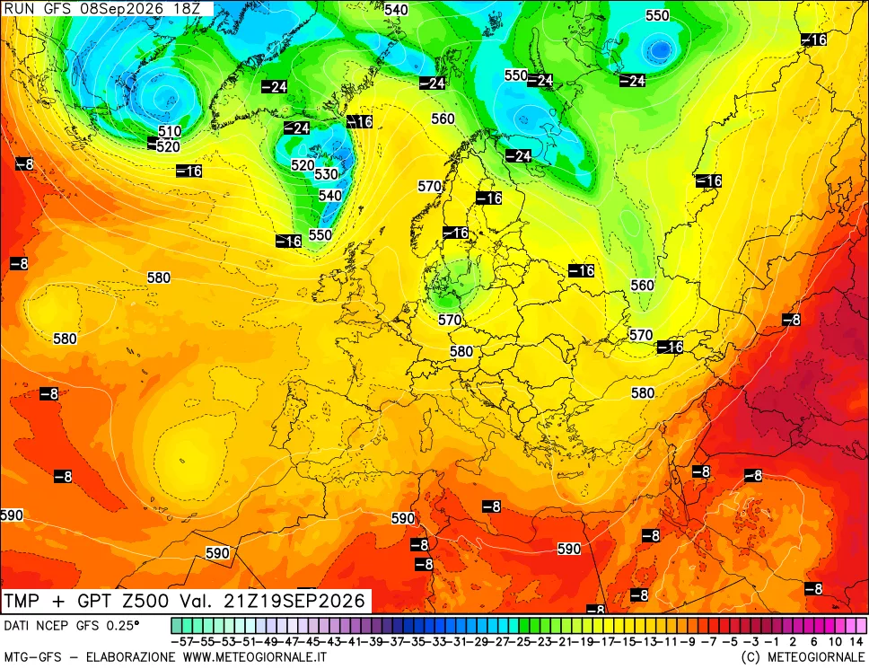 mappa 500 hPa Temp + GPT