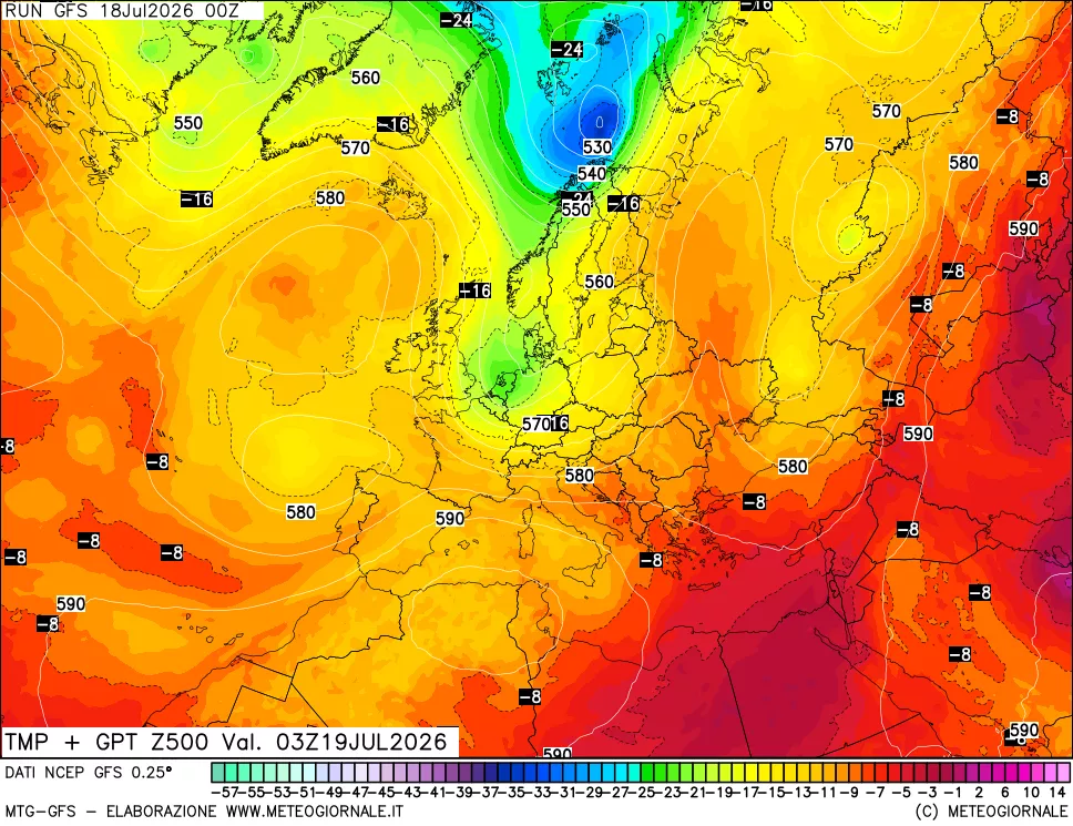 mappa 500 hPa Temp + GPT