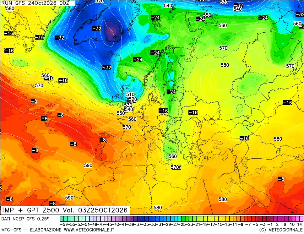 mappa 500 hPa Temp + GPT