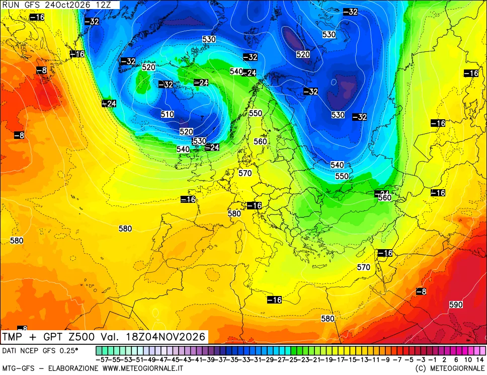 mappa 500 hPa Temp + GPT