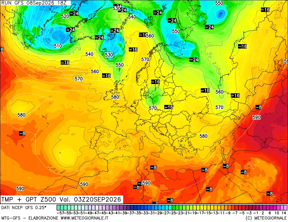 mappa 500 hPa Temp + GPT