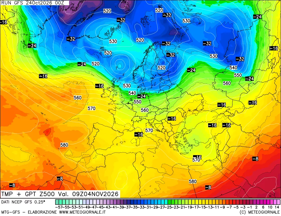 mappa 500 hPa Temp + GPT