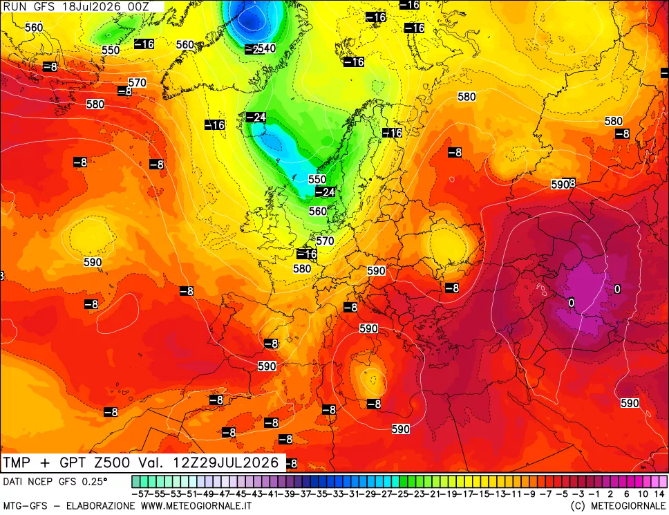 mappa 500 hPa Temp + GPT