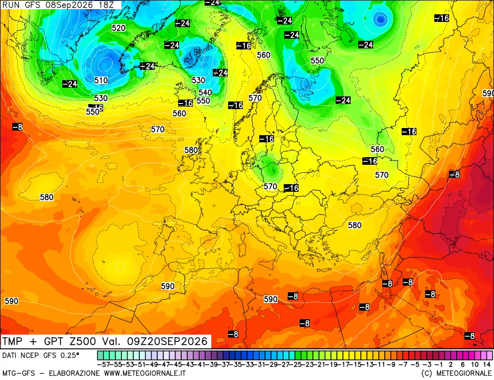 mappa 500 hPa Temp + GPT