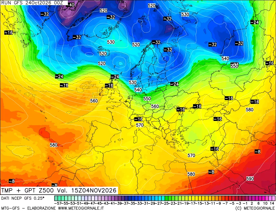 mappa 500 hPa Temp + GPT