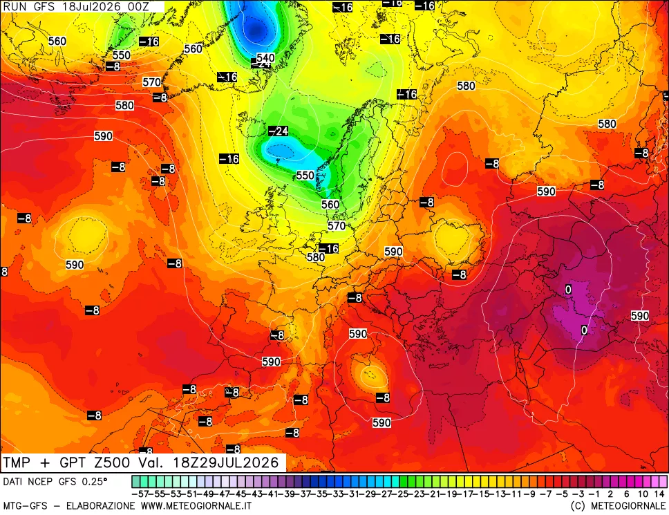 mappa 500 hPa Temp + GPT