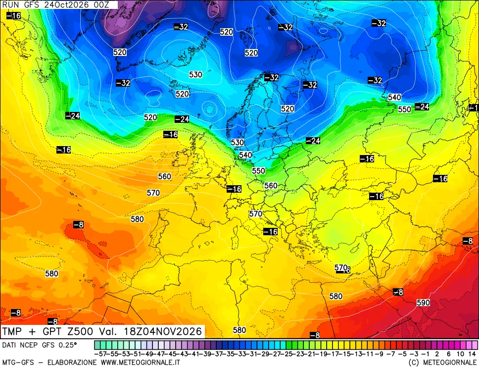 mappa 500 hPa Temp + GPT