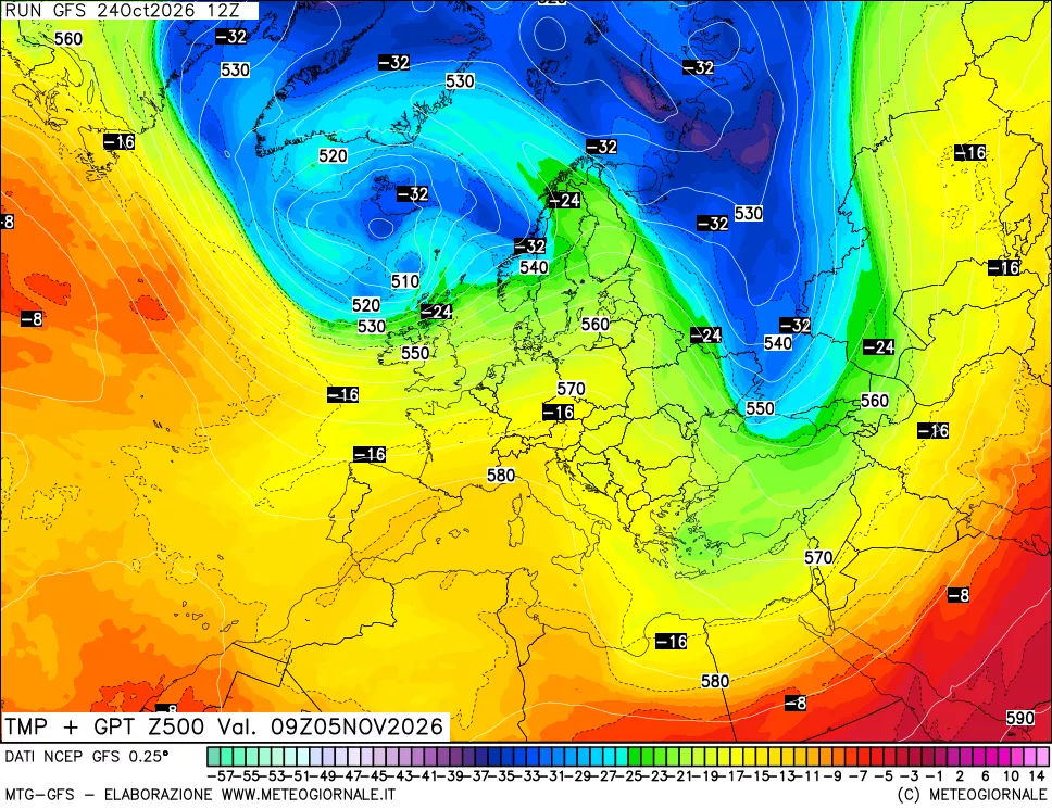 mappa 500 hPa Temp + GPT