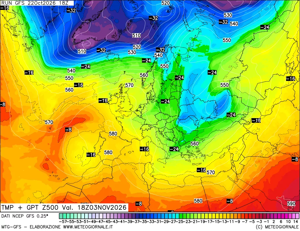 mappa 500 hPa Temp + GPT