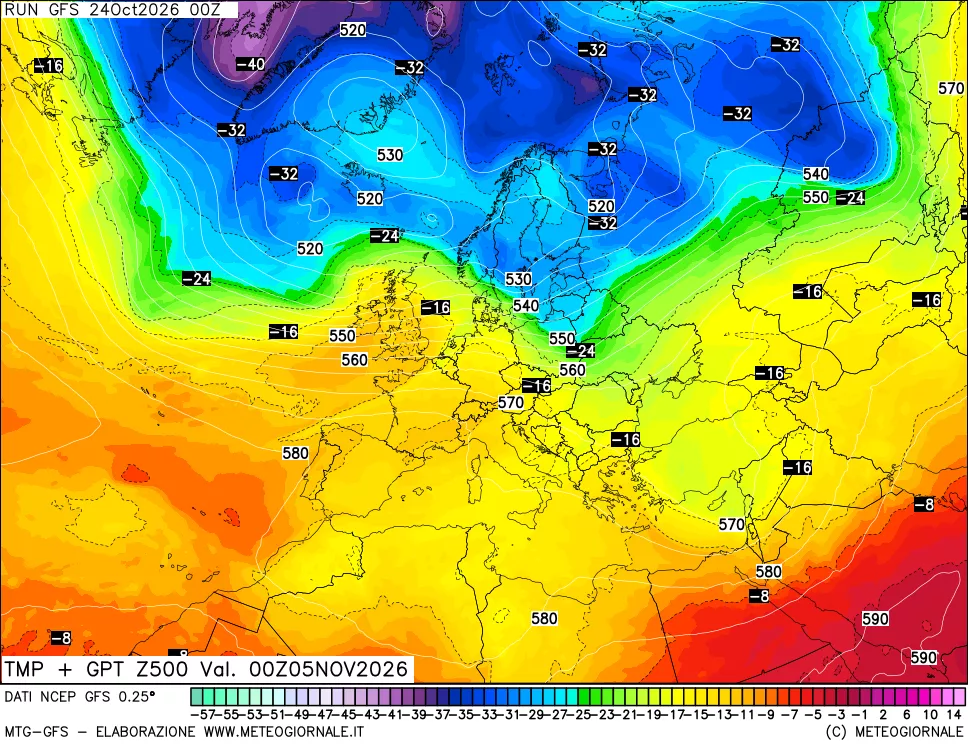 mappa 500 hPa Temp + GPT