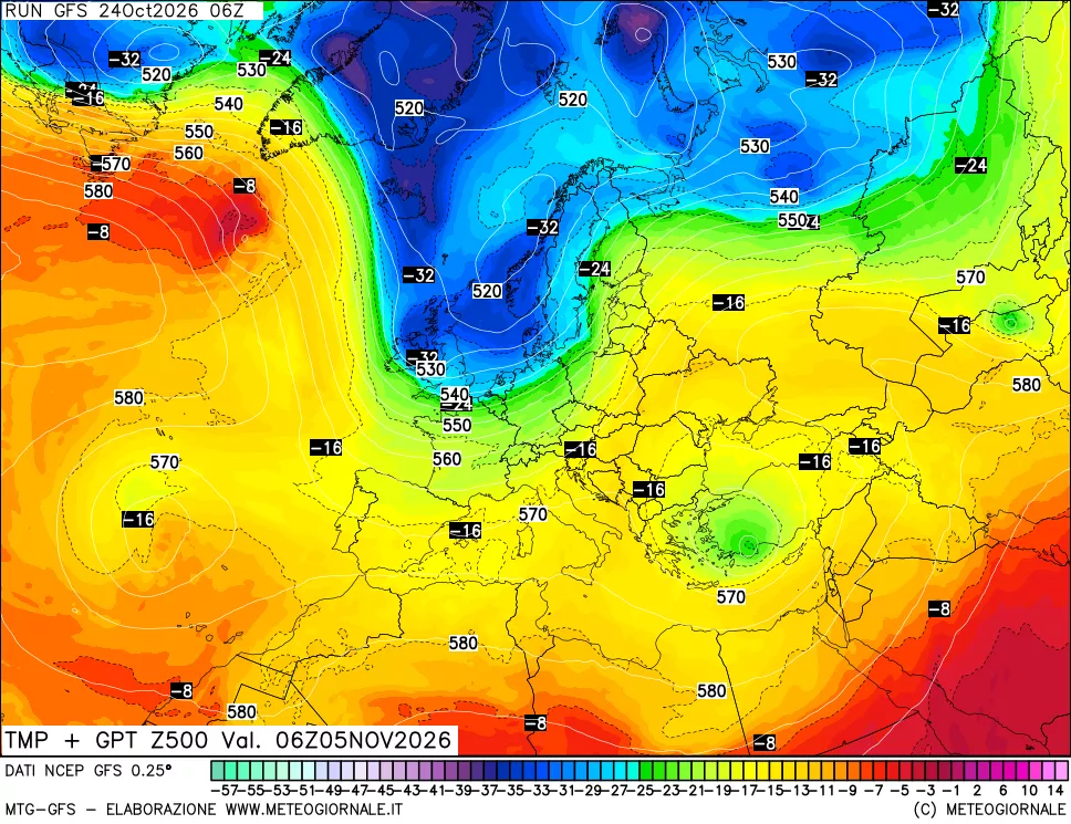 mappa 500 hPa Temp + GPT