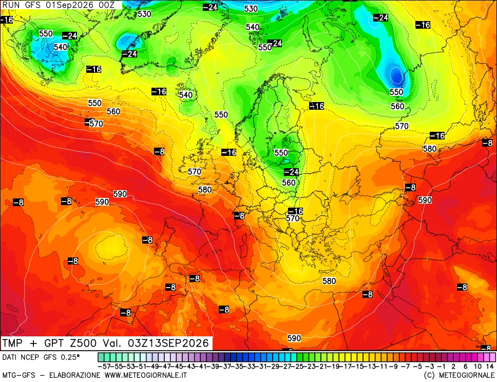 mappa 500 hPa Temp + GPT