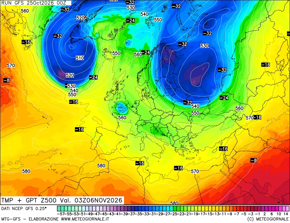 mappa 500 hPa Temp + GPT