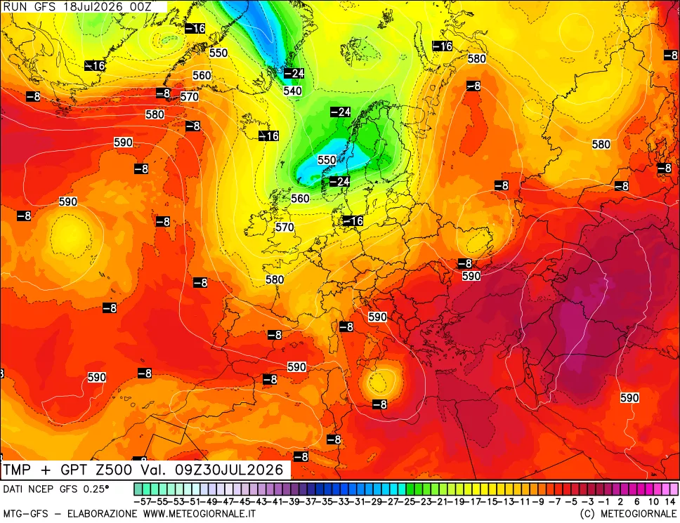 mappa 500 hPa Temp + GPT