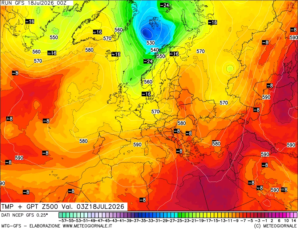 mappa 500 hPa Temp + GPT