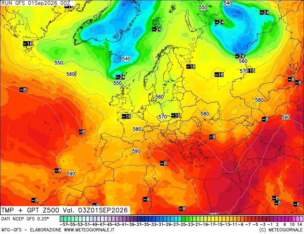 mappa 500 hPa Temp + GPT