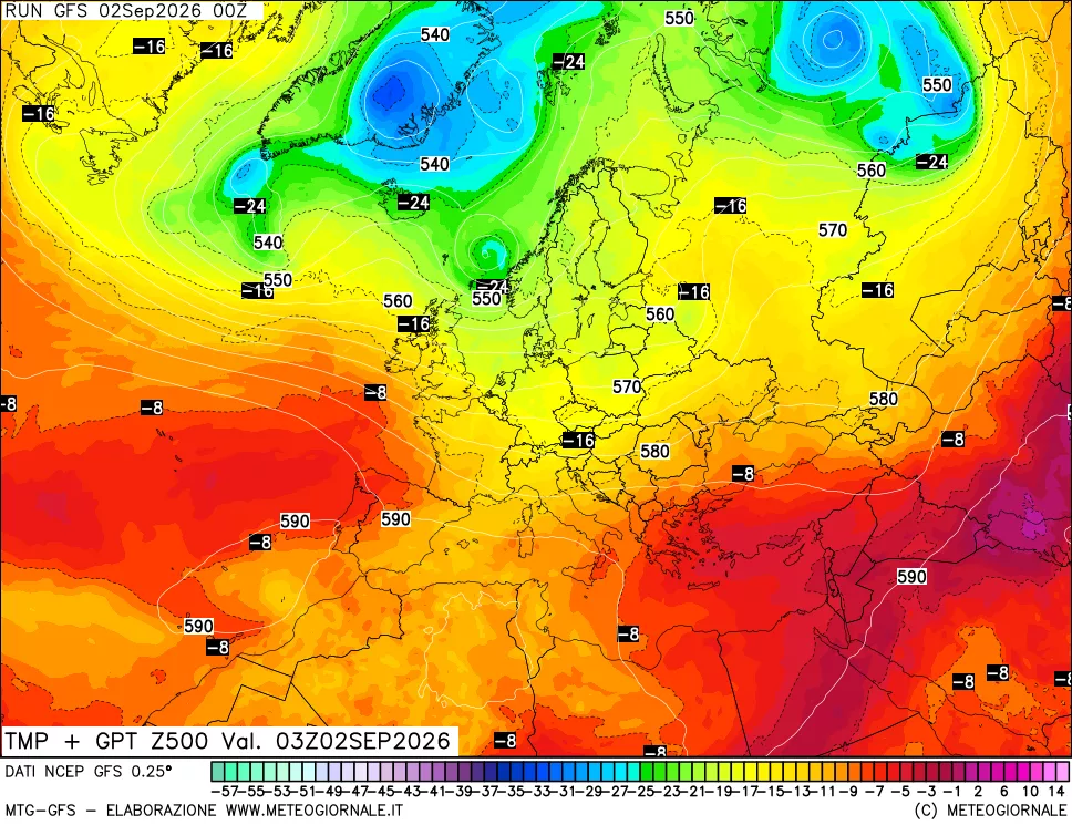 mappa 500 hPa Temp + GPT