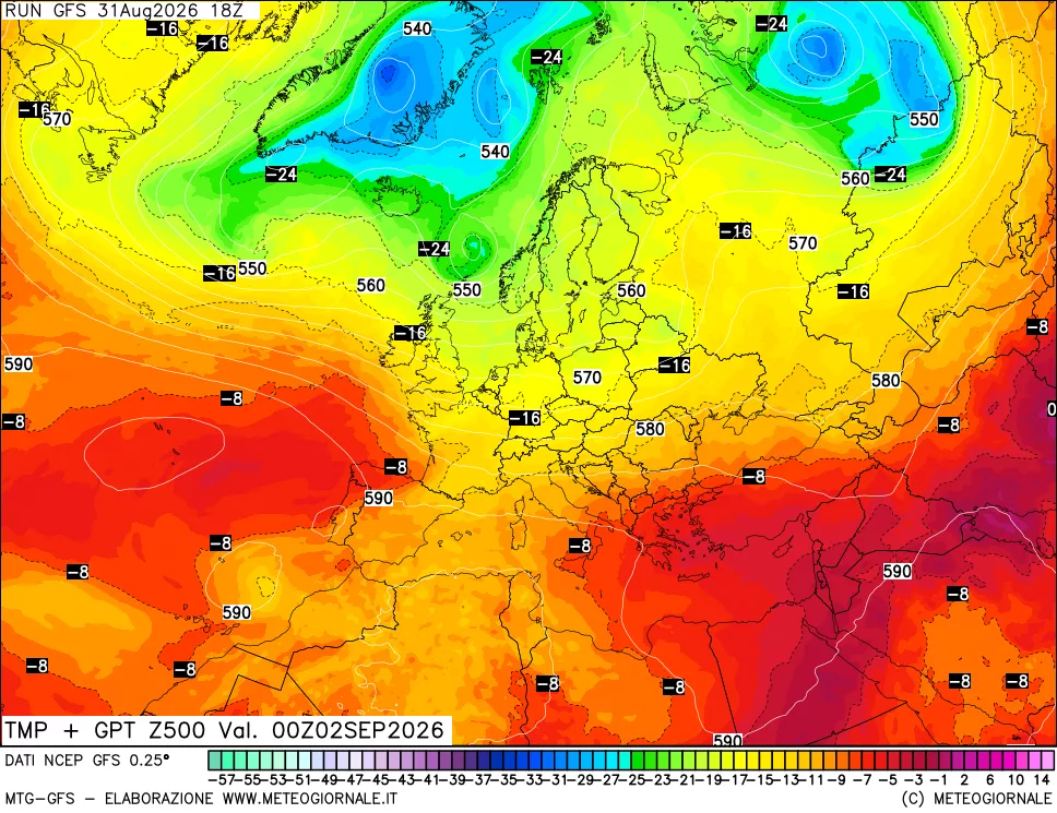 mappa 500 hPa Temp + GPT