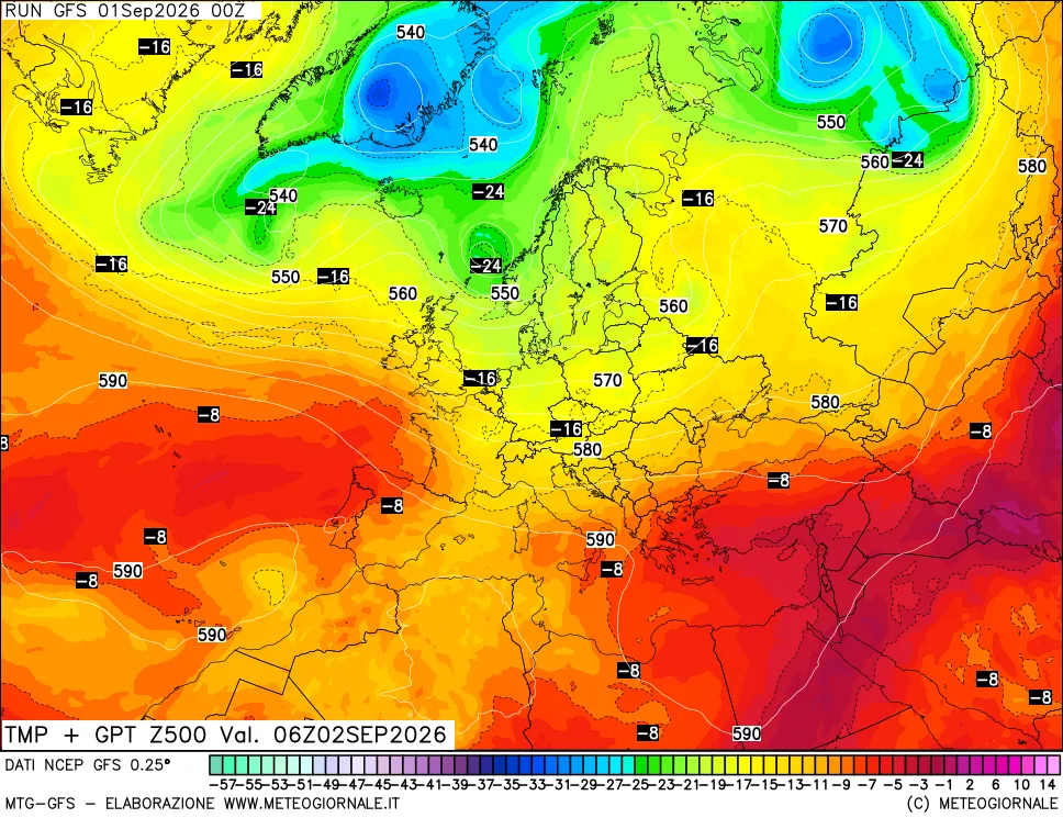 mappa 500 hPa Temp + GPT