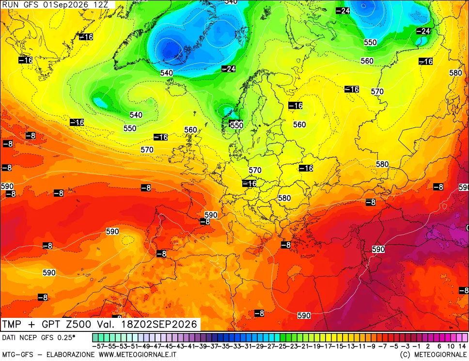 mappa 500 hPa Temp + GPT