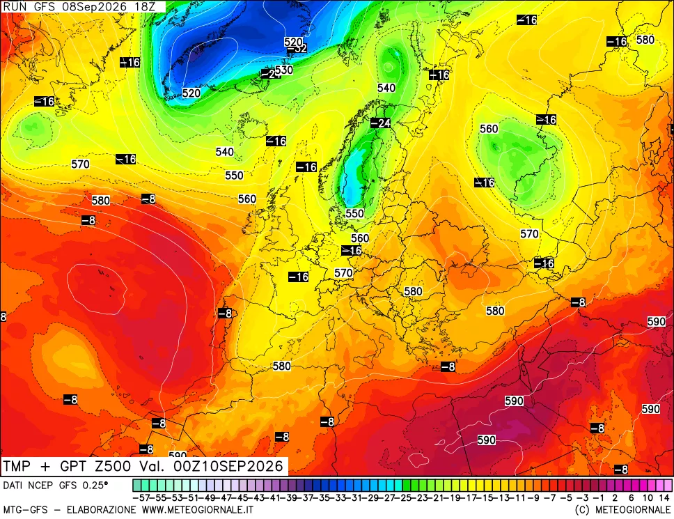 mappa 500 hPa Temp + GPT