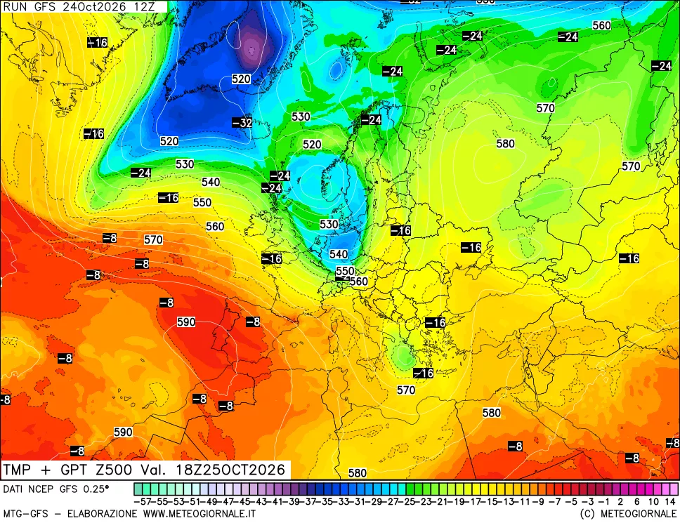 mappa 500 hPa Temp + GPT