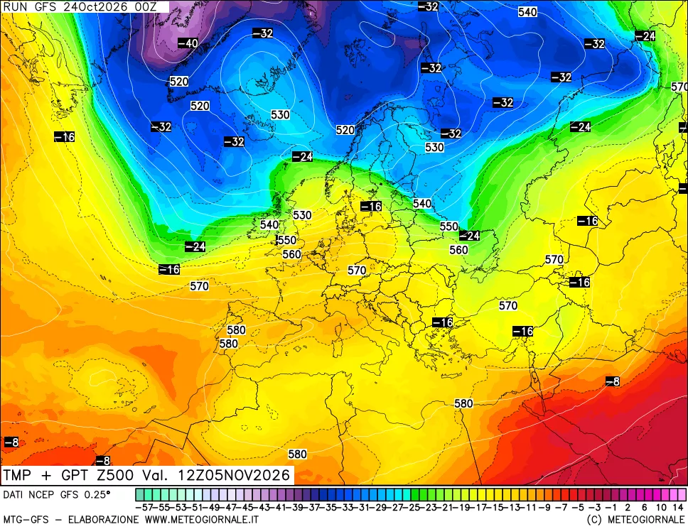 mappa 500 hPa Temp + GPT