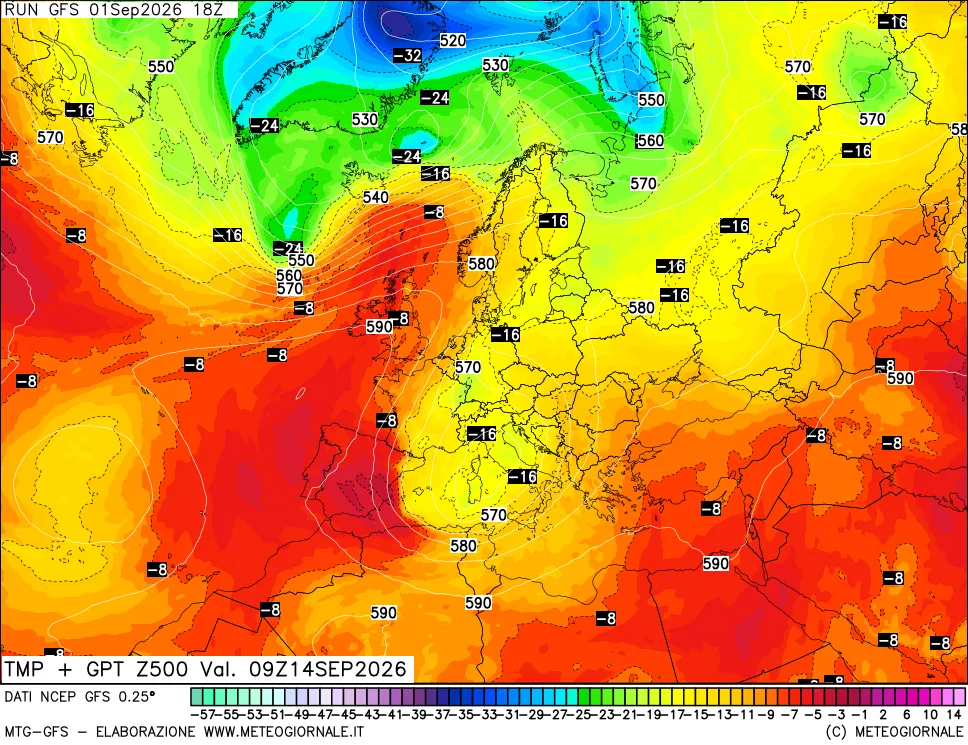 mappa 500 hPa Temp + GPT