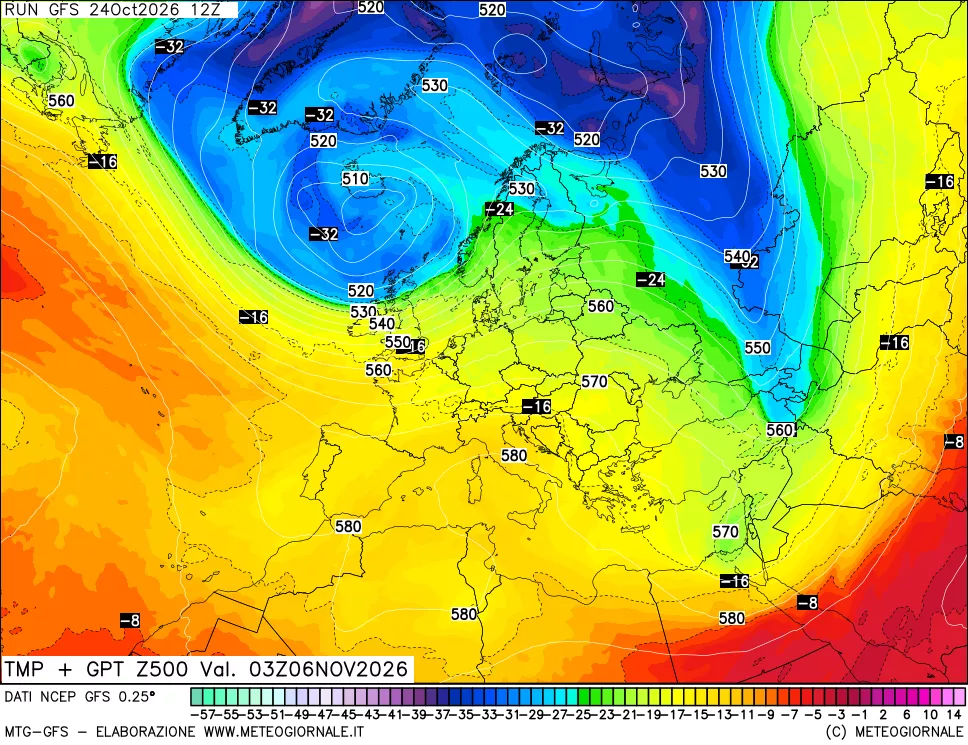 mappa 500 hPa Temp + GPT