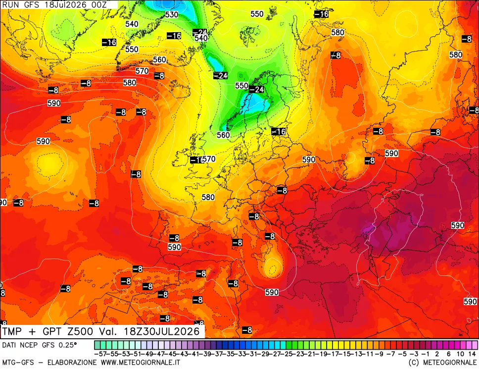 mappa 500 hPa Temp + GPT