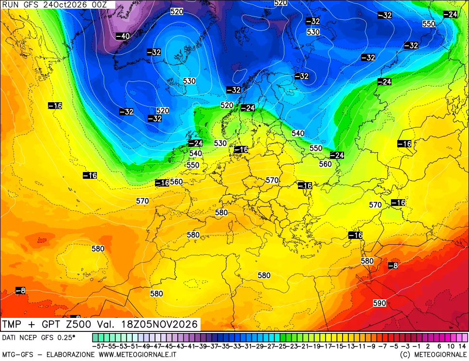 mappa 500 hPa Temp + GPT