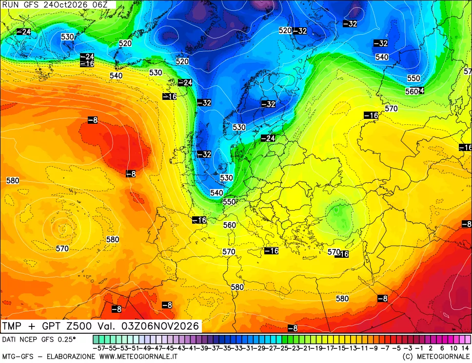 mappa 500 hPa Temp + GPT