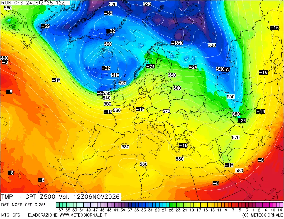 mappa 500 hPa Temp + GPT