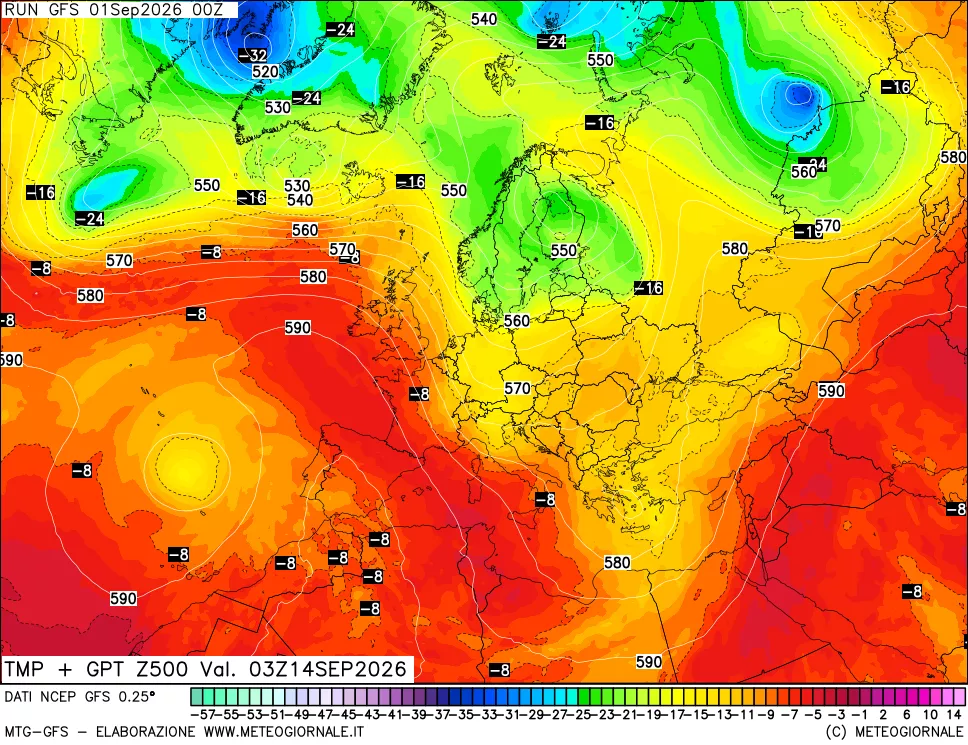 mappa 500 hPa Temp + GPT