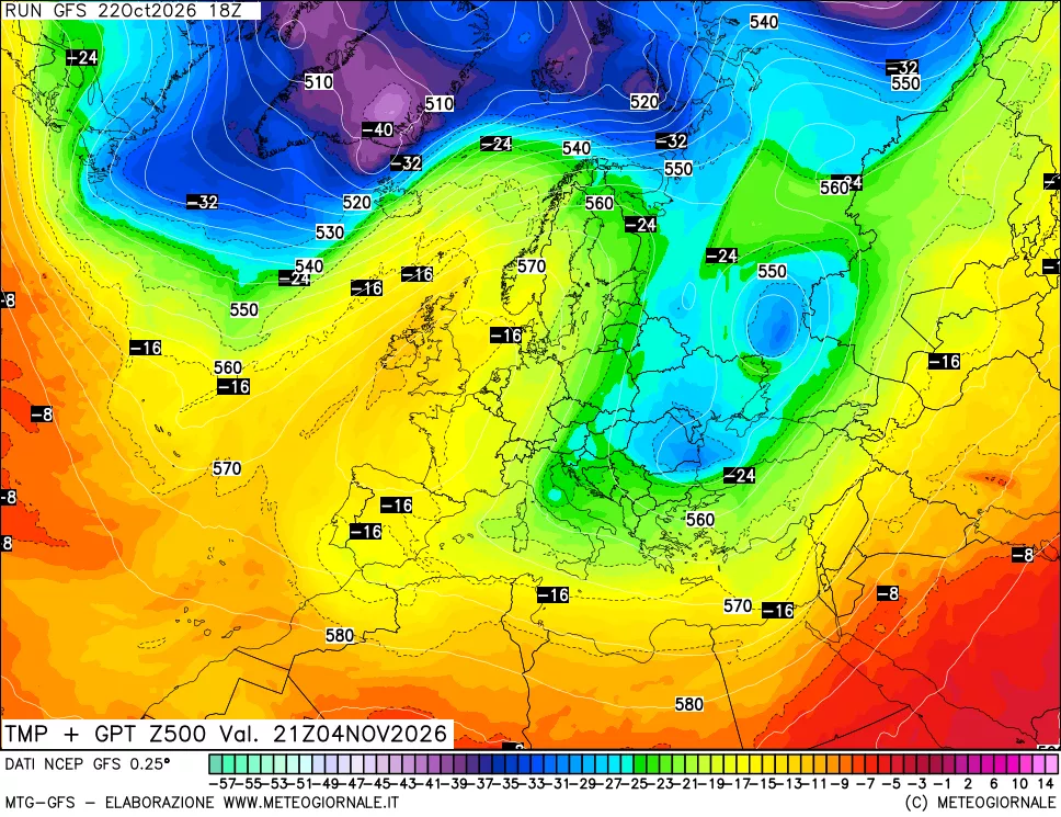 mappa 500 hPa Temp + GPT
