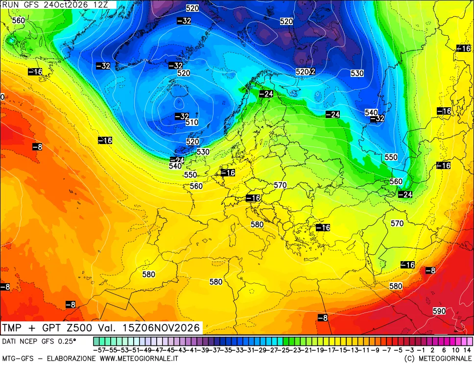 mappa 500 hPa Temp + GPT