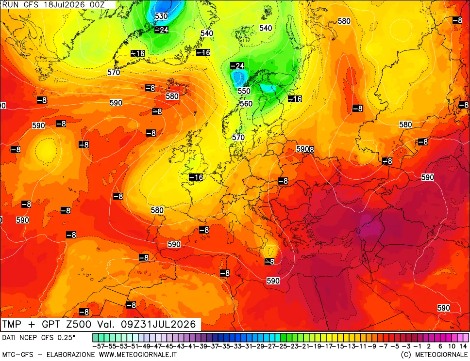 mappa 500 hPa Temp + GPT