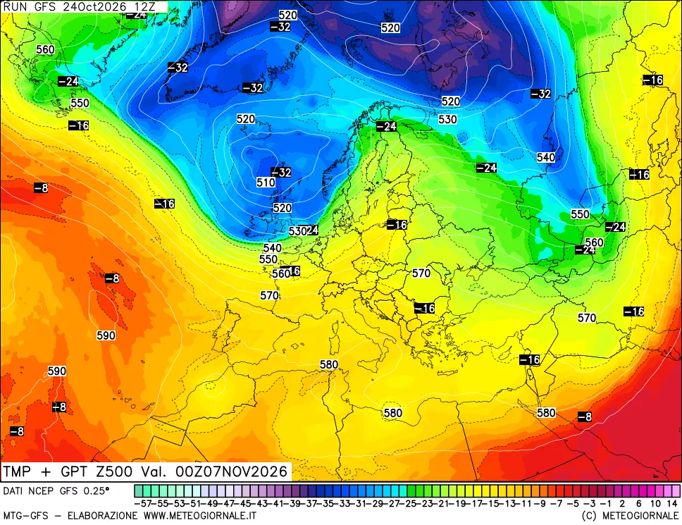 mappa 500 hPa Temp + GPT