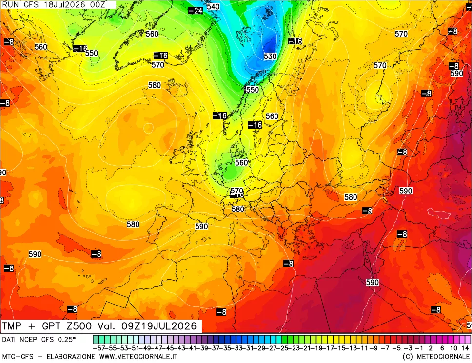mappa 500 hPa Temp + GPT
