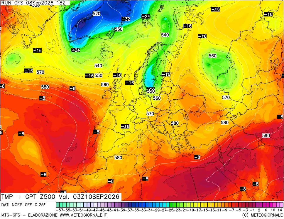 mappa 500 hPa Temp + GPT