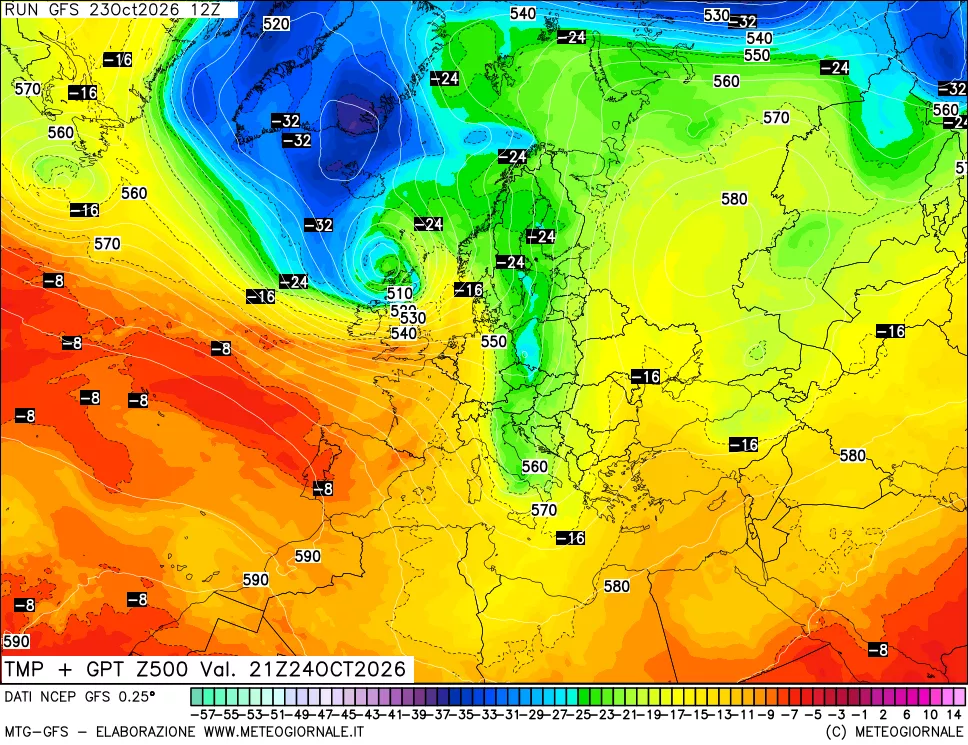 mappa 500 hPa Temp + GPT