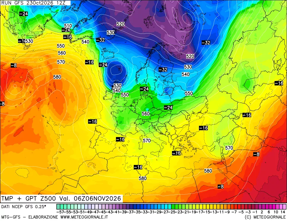 mappa 500 hPa Temp + GPT