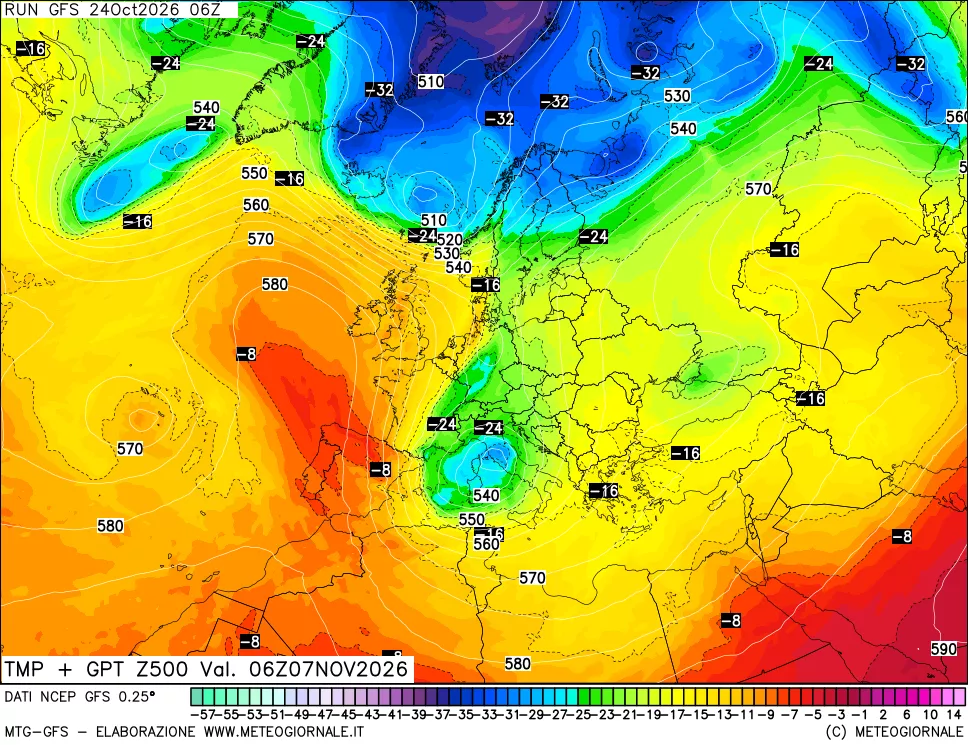 mappa 500 hPa Temp + GPT
