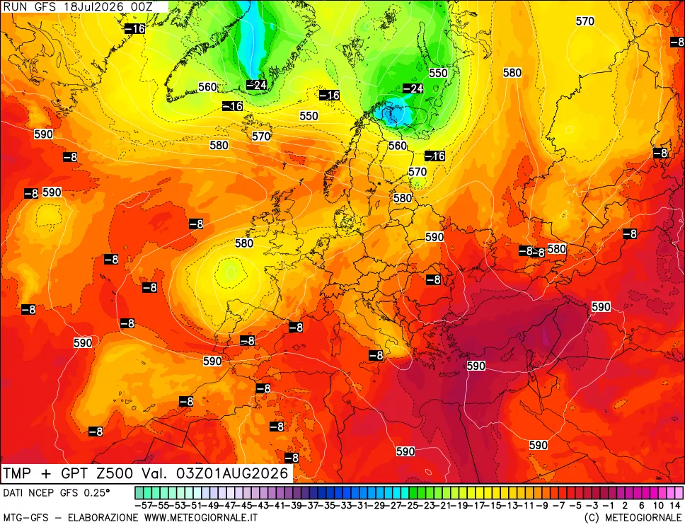 mappa 500 hPa Temp + GPT
