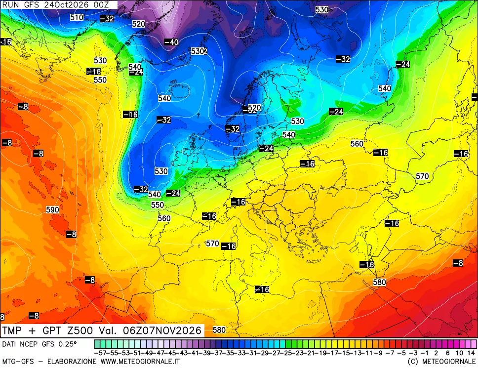 mappa 500 hPa Temp + GPT