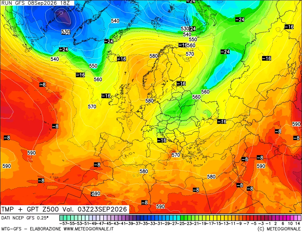mappa 500 hPa Temp + GPT