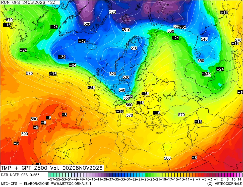 mappa 500 hPa Temp + GPT