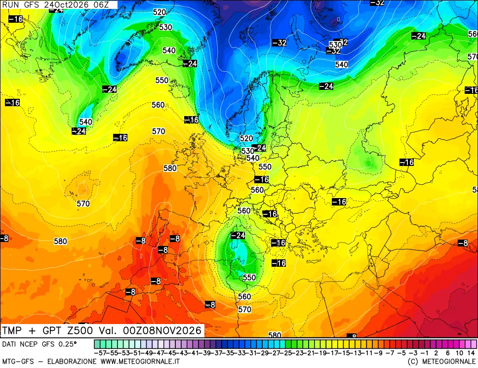 mappa 500 hPa Temp + GPT