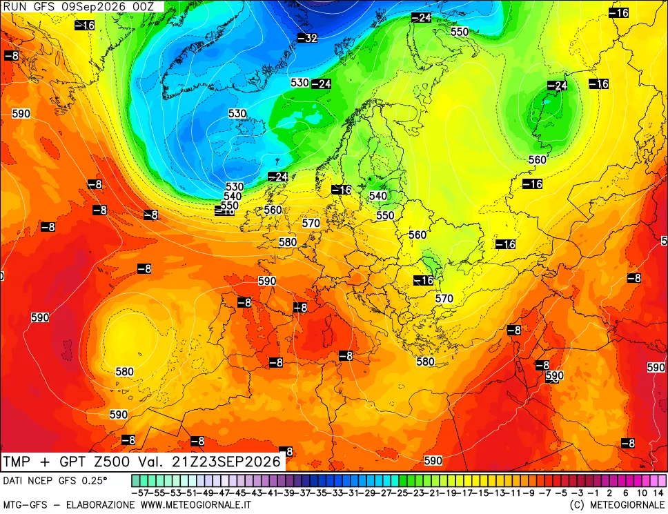 mappa 500 hPa Temp + GPT
