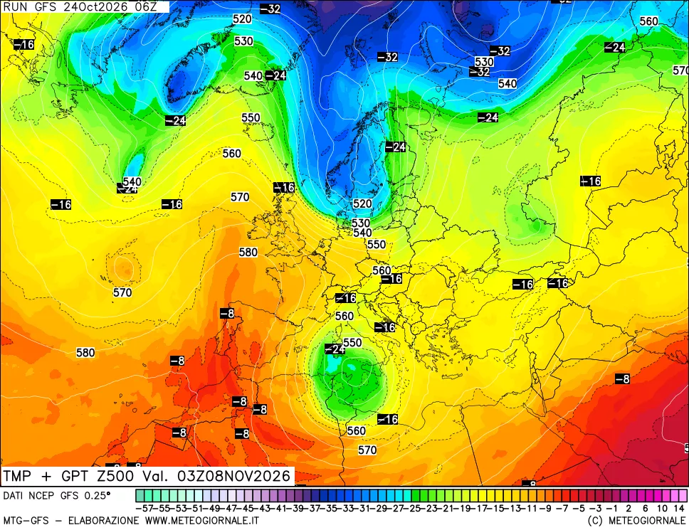 mappa 500 hPa Temp + GPT
